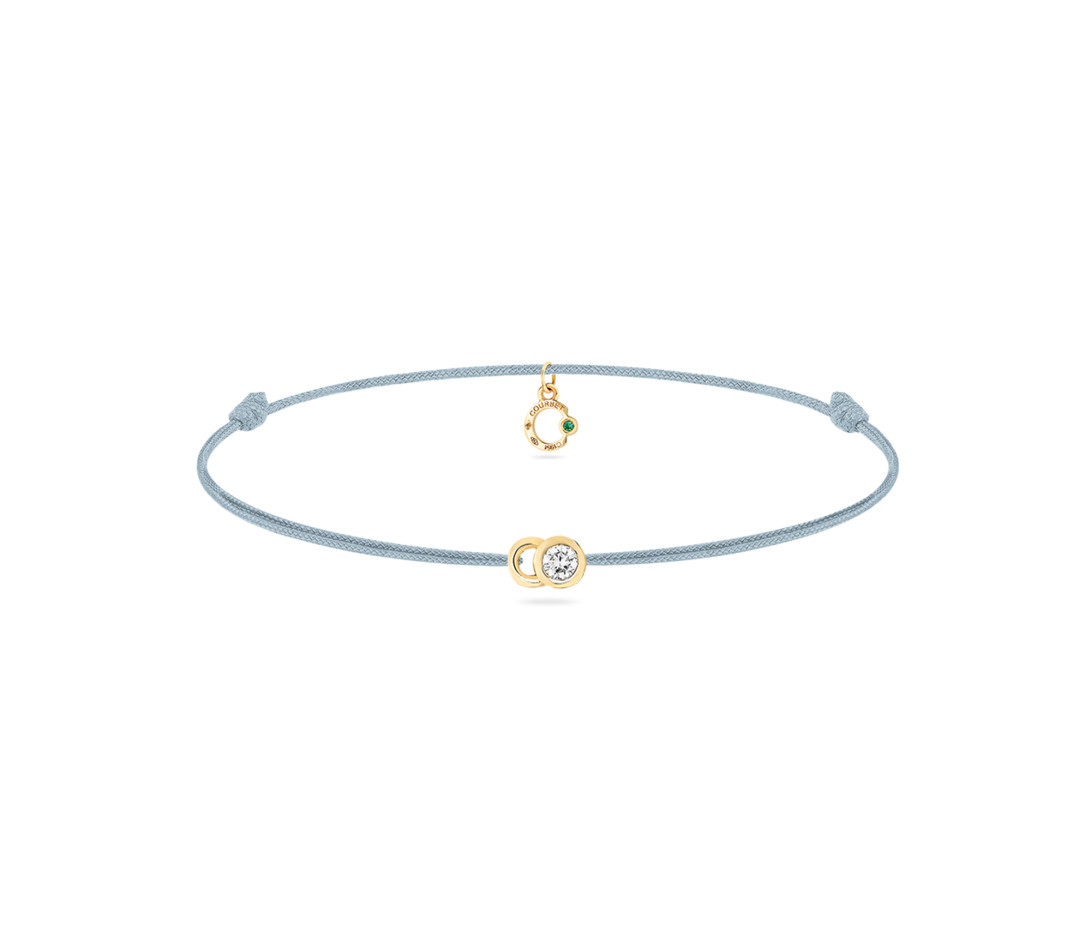 Bracelet cordon LET'S COMMIT bleu nuage en or jaune - Face