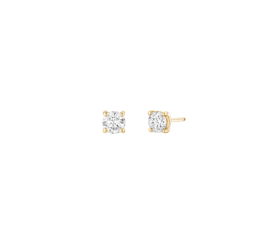 Puces d’oreilles quatre griffes - Or jaune 18K (2,00 g), diamant 0,6 ct