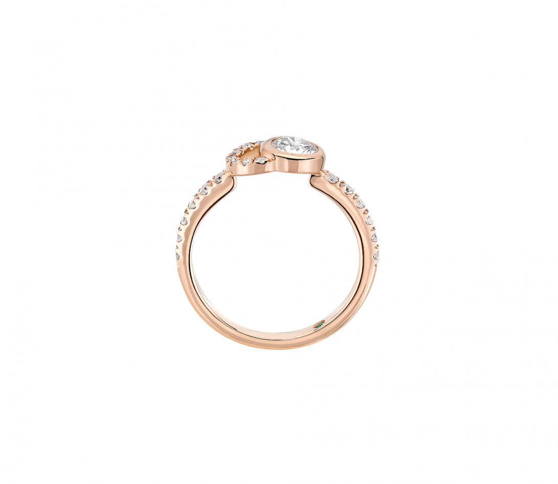 Bague CO demi pavée - Or rose 18K, diamants synthétiques - Vue 3