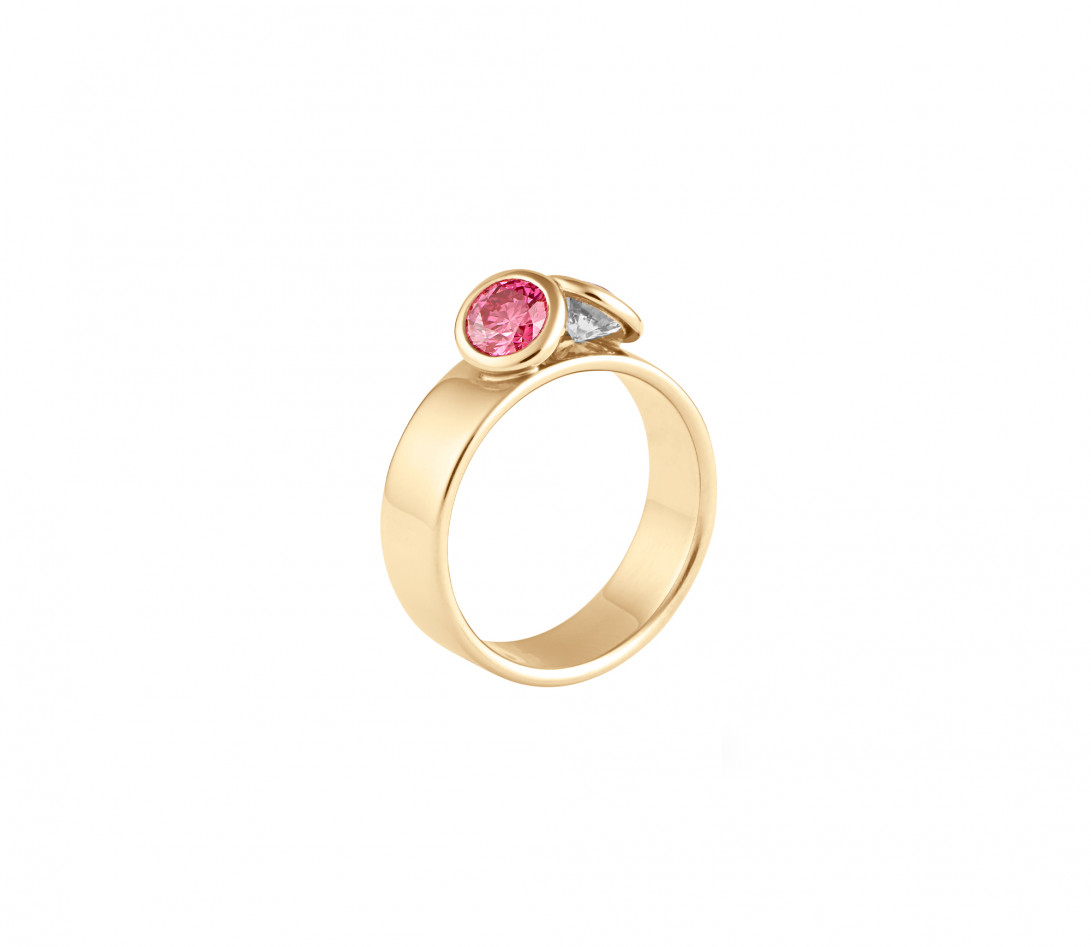 Bague 2 Courbet - Or jaune 18K (7,00g), 2 diamants (1 rose) 1ct - Vue 1