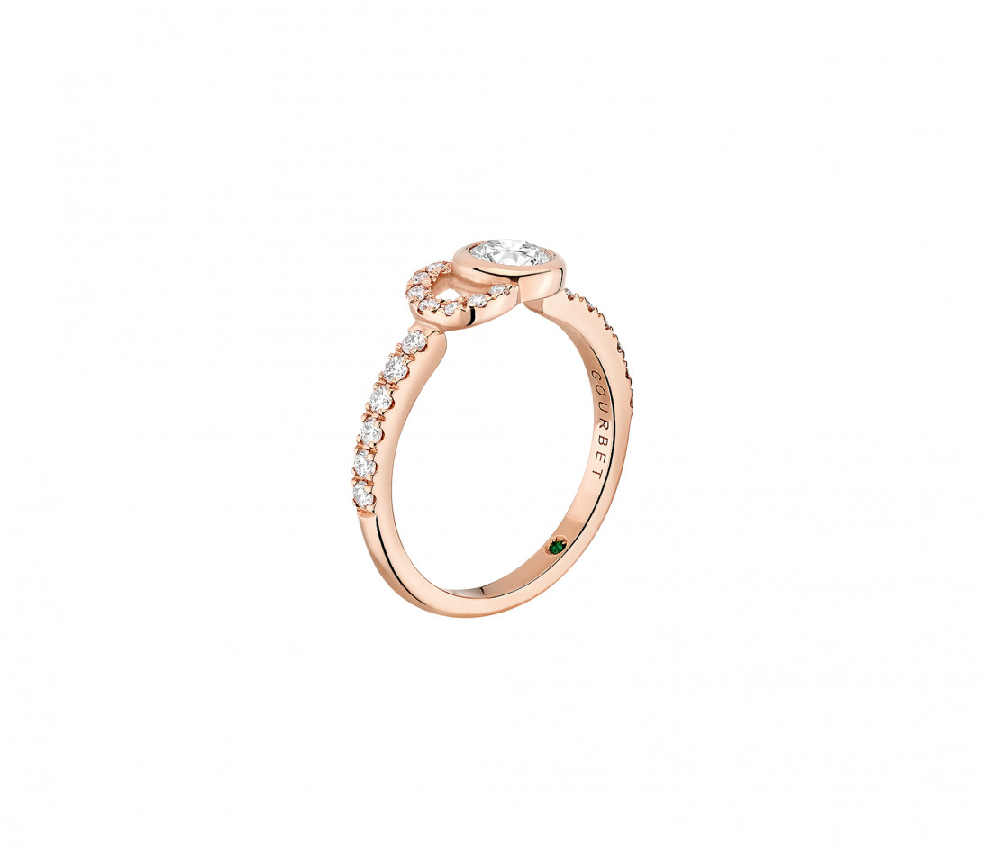 Bague CO demi pavée - Or rose 18K, diamants synthétiques - Vue 2