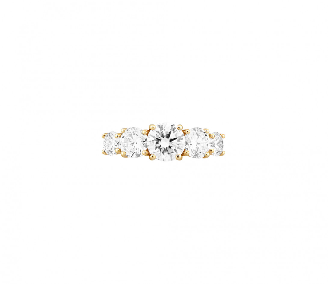 Bague solitaire Quintet - Or jaune 18K (5,00 g), 5 diamants 2,50 cts - Face