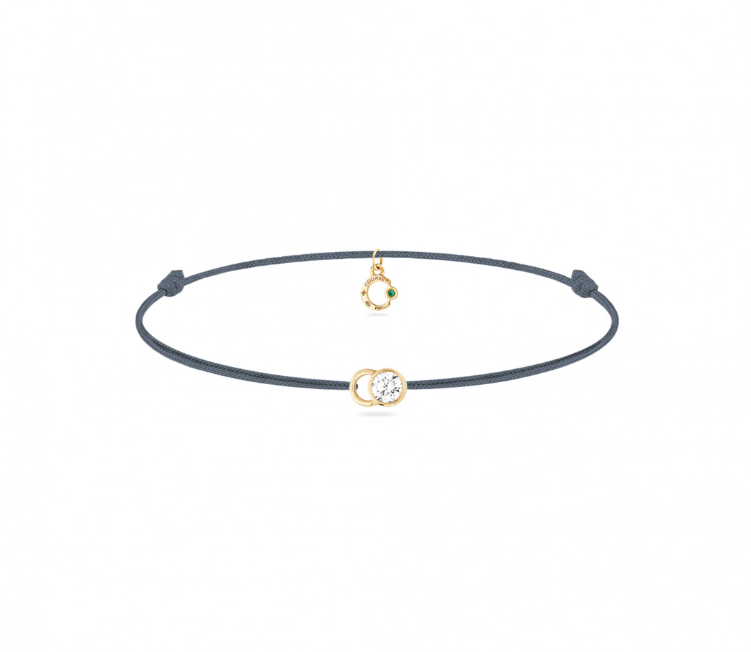 Bracelet cordon LET'S COMMIT bleu orage en or jaune - Face