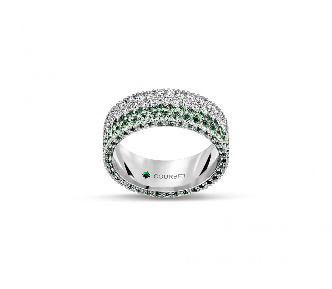 Bague TENNIS pavée PM vert et blanc en or blanc - vue 3