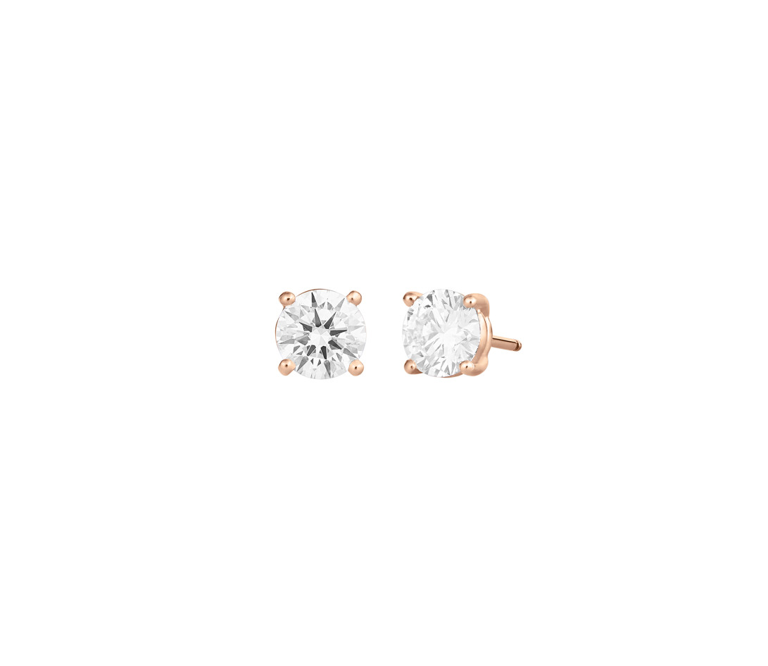 Puces d’oreilles quatre griffes - Or rose 18K (2,00 g), diamant 1,4 ct