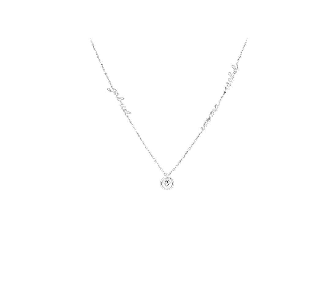 Collier Personnalisé 3 prénoms Or Blanc et Diamant de synthèse