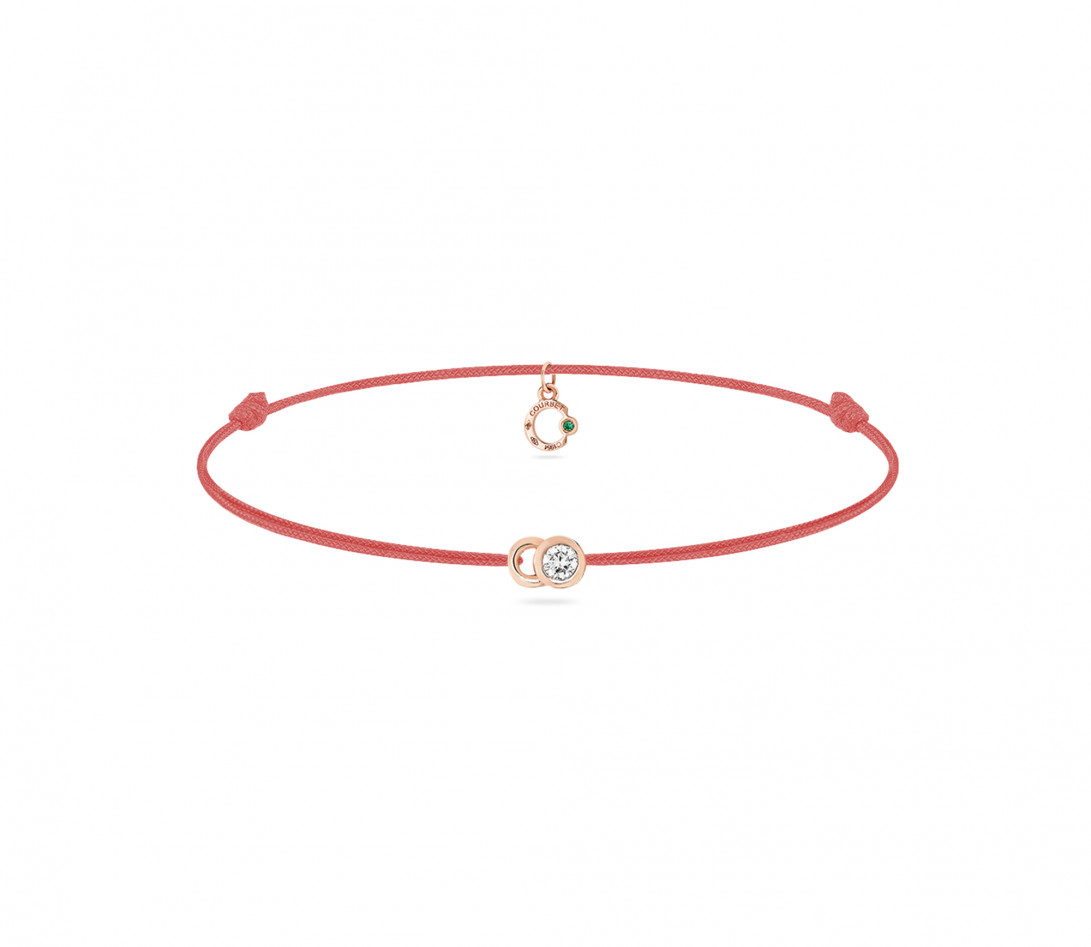 Bracelet cordon LET'S COMMIT orange corail en or rose - Face