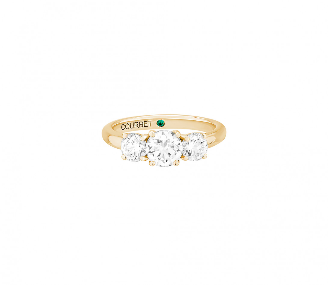 Bague solitaire Trio - Or jaune 18K (4,30 g), 3 diamants 1,45 cts - Face