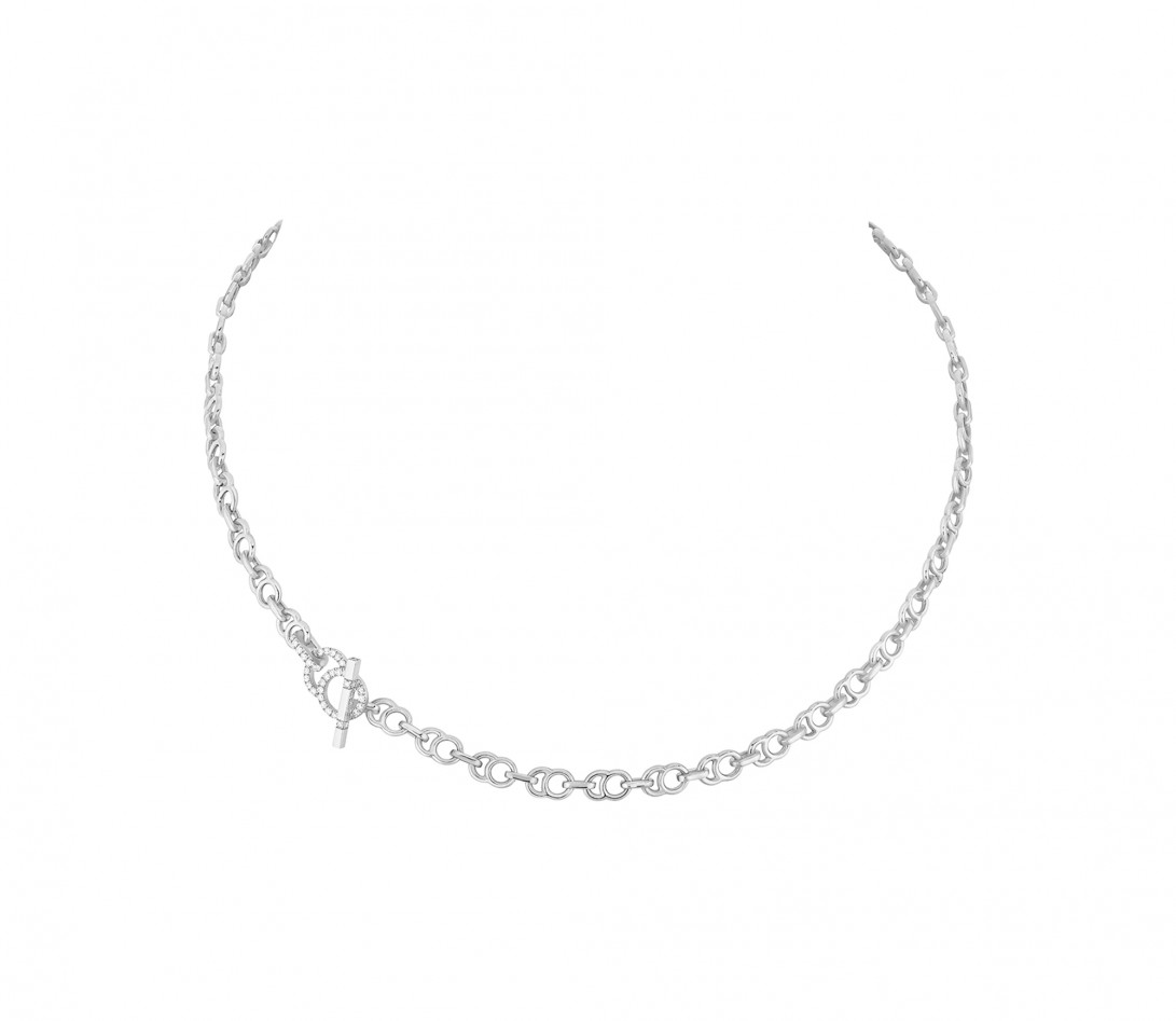 Collier chaîne CELESTE 43cm fermoir pavé en or blanc - P2