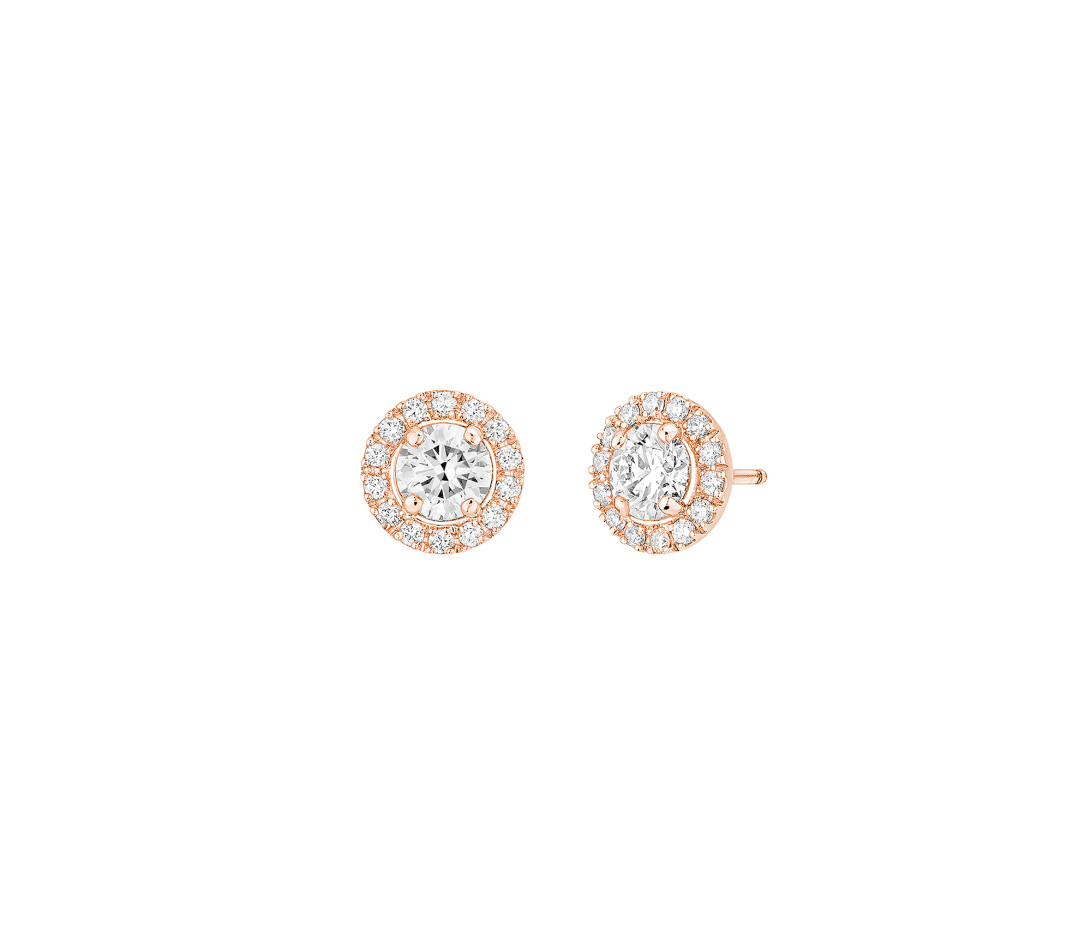 Boucles d'oreilles - Or rose 18K (2,50 g), diamants 1.30 carats