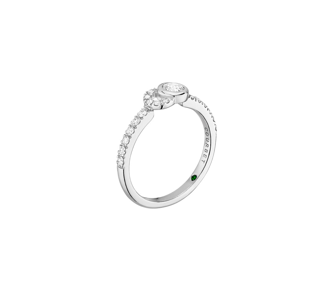 Bague CO demi pavée - Or blanc 18K, diamants synthétiques - Vue 2