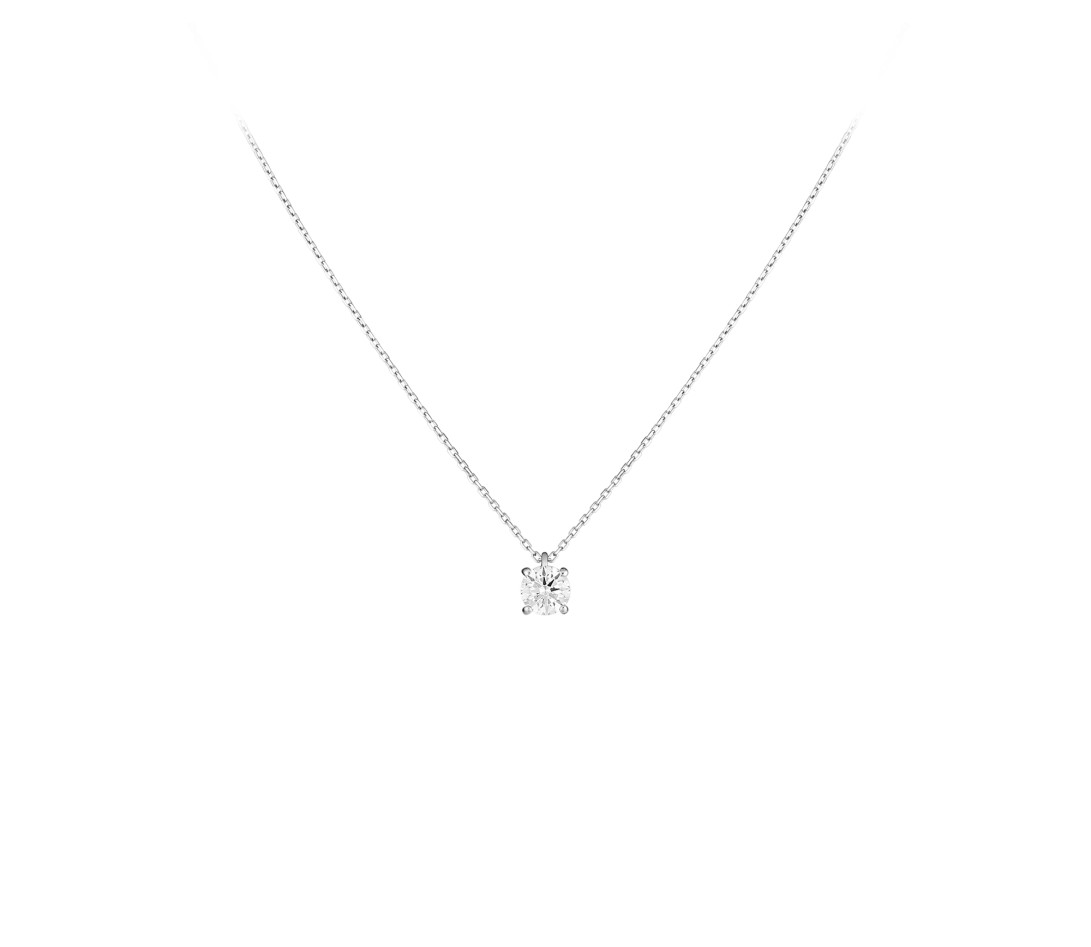 Collier quatre griffes - Or blanc 18K (3,60 g), diamant 1 ct - Face