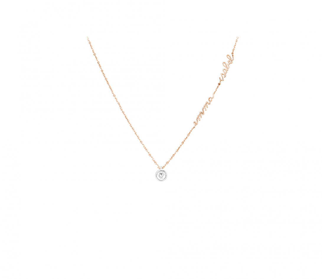 Collier ORIGINE personnalisé 2 prénoms en or rose 18K et diamants de synthèse - Courbet - Porté