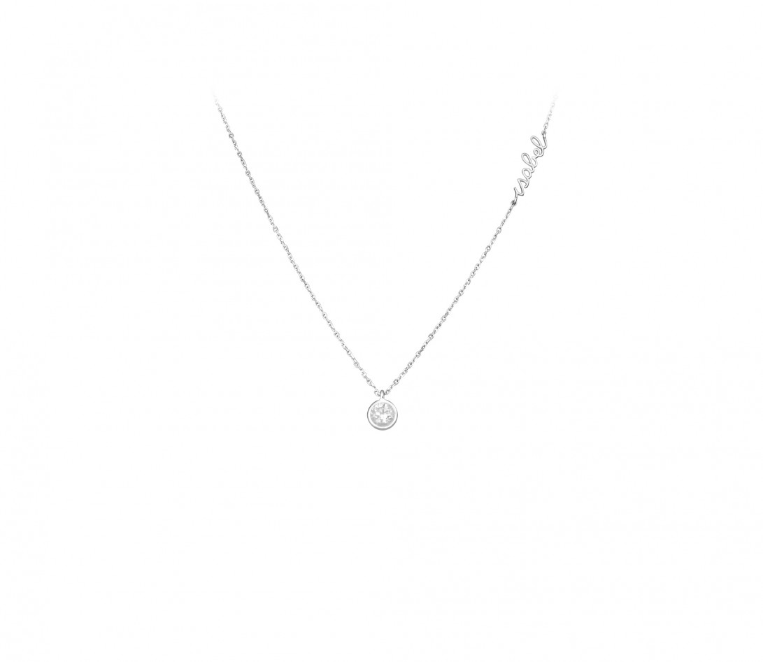 Collier Origine personnalisé - Or blanc 18K (1,70 g), diamants 0,3 cts - Face