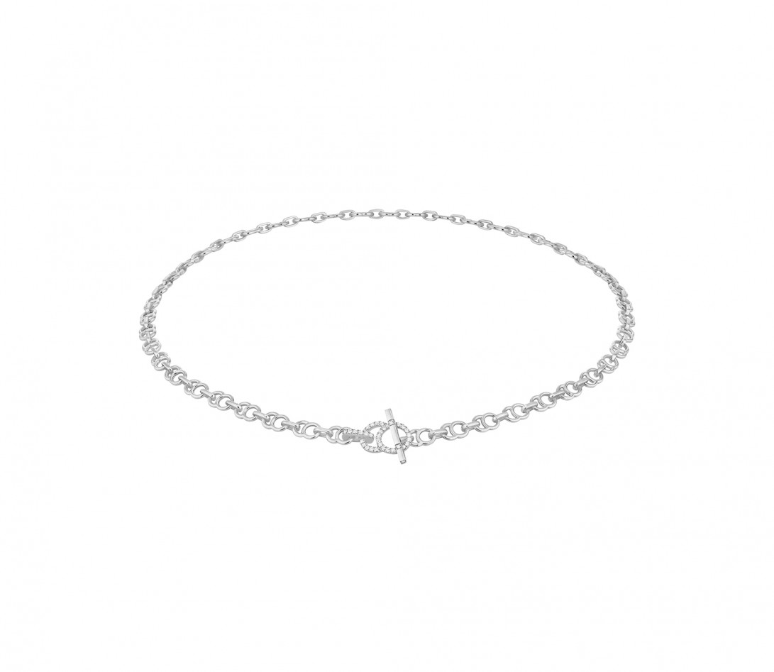 Collier chaîne CELESTE 43cm fermoir pavé en or blanc - P1