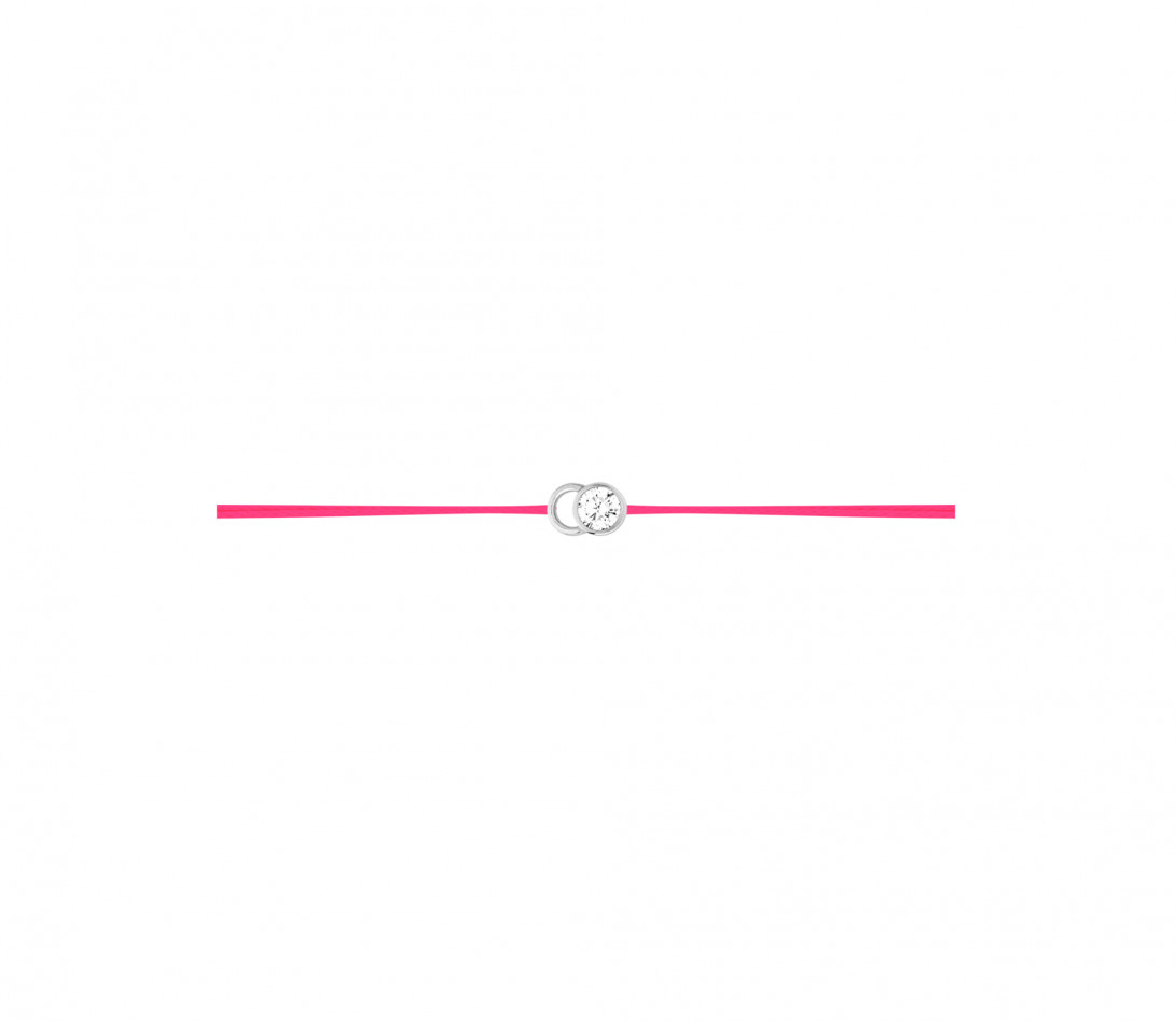 Bracelet cordon LET'S COMMIT rose fluo en or blanc - Profil