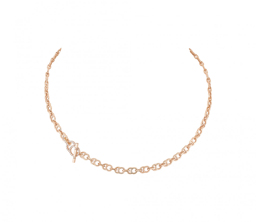 Collier chaîne CELESTE 38cm fermoir pavé en or rose - P1