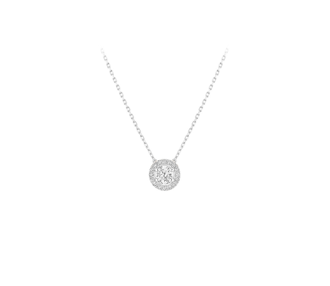 Collier Halo - Or blanc 18K (4,00 g), diamants 0,9 cts - Face
