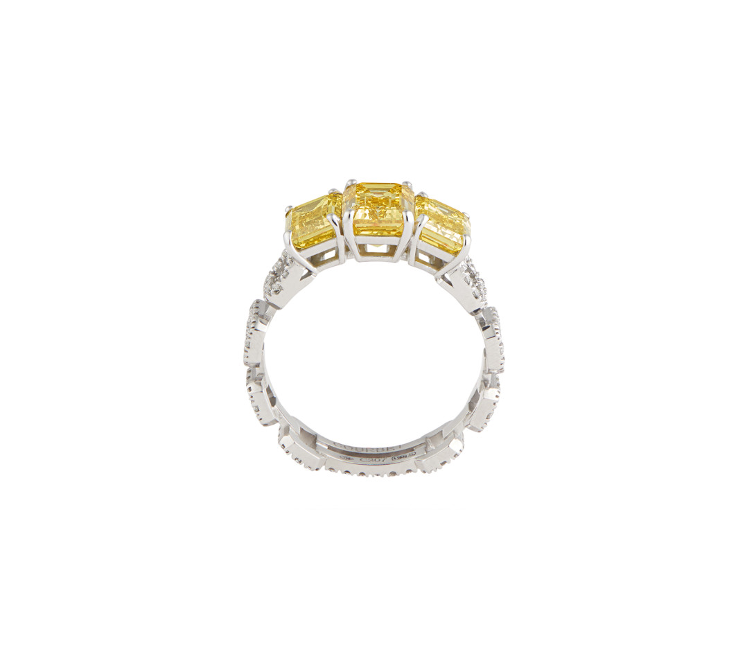 Bague Haute Joaillerie - Or blanc 18K (4,10 g), diamants jaunes et blancs 4,10 cts - Vue 2