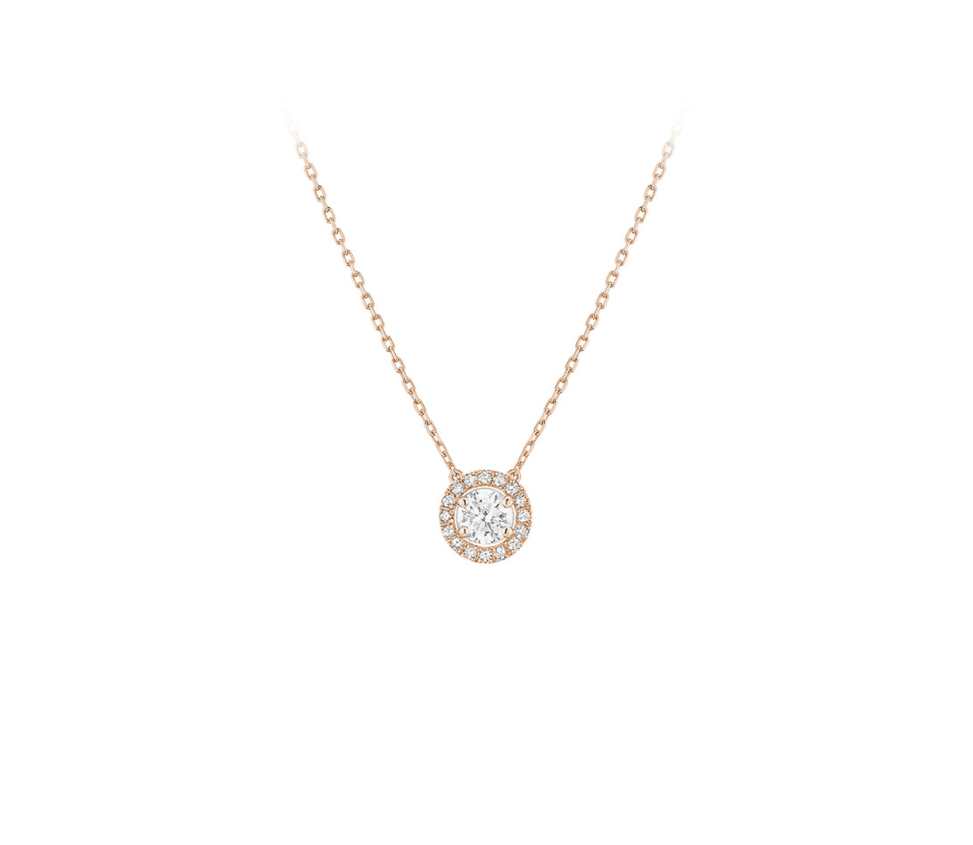 Collier Halo en or rose et diamants de synthèse 0,9ct