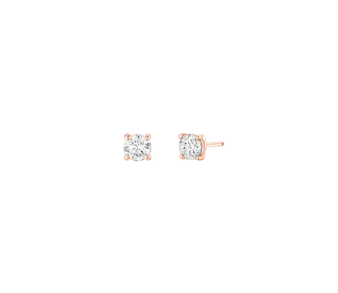 Puces d’oreilles quatre griffes - Or rose 18K (2,00 g), diamant 0,6 ct