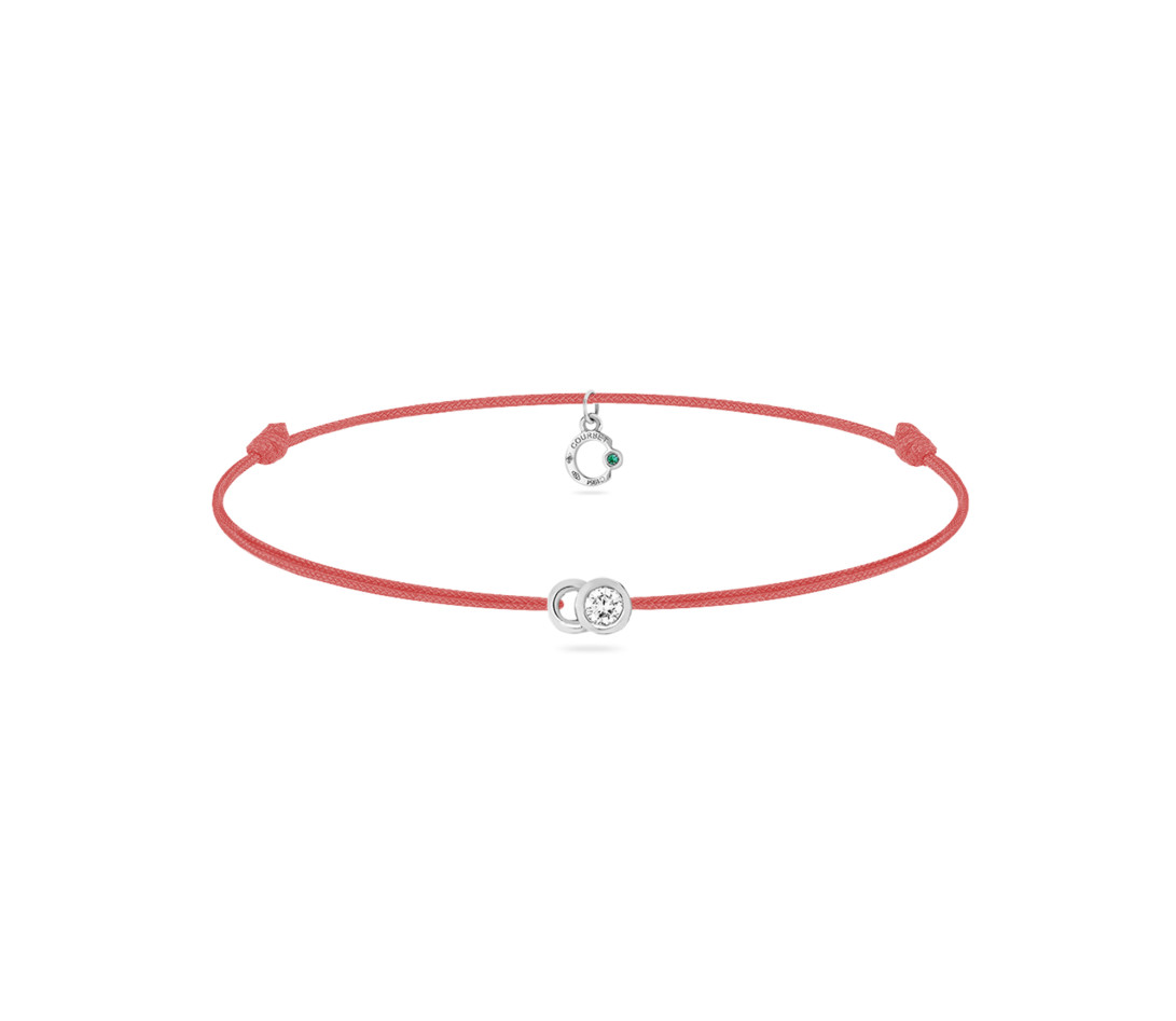 Bracelet cordon LET'S COMMIT orange corail en or blanc - Face