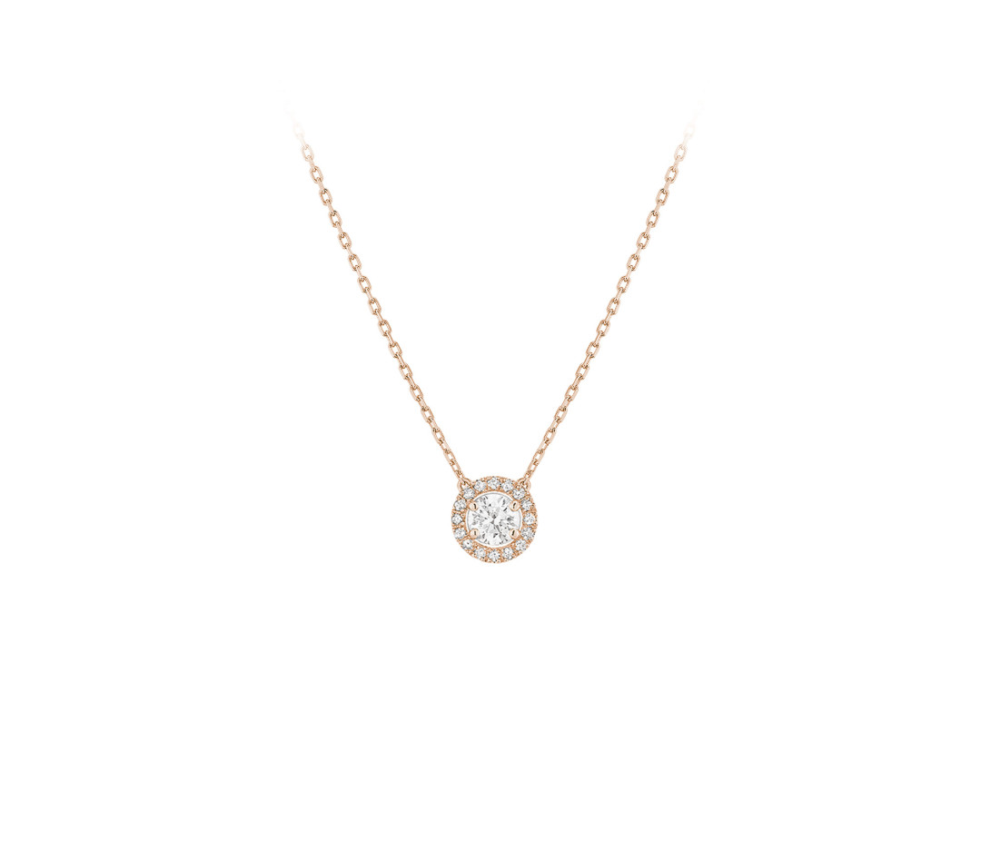 Collier Halo - Or rose 18K (4,00 g), diamants 0,65 cts - Face