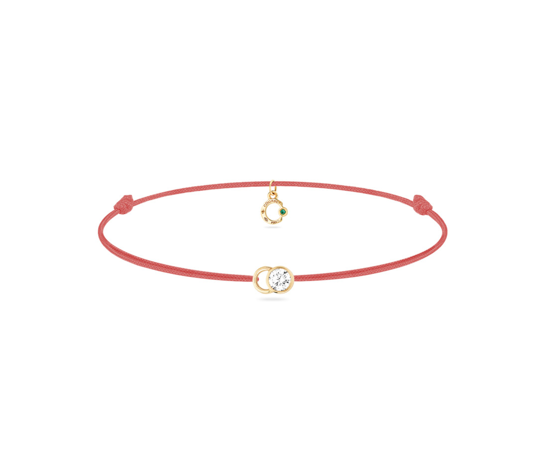 Bracelet cordon LET'S COMMIT orange corail en or jaune - Face