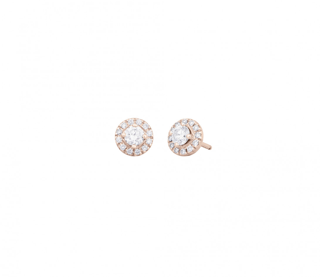 Boucles d'oreilles - Or rose 18K (2,50 g), diamants 0,55 carats