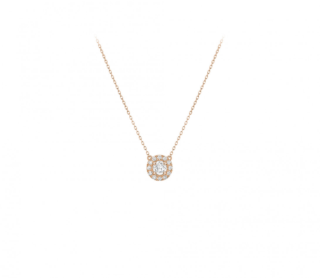 Collier Halo en or rose et diamants de synthèse 0,3ct