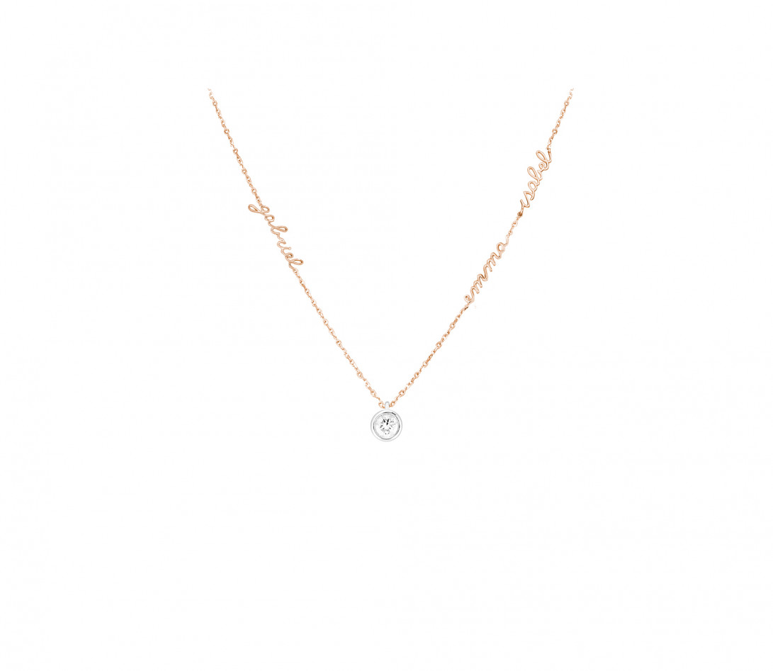 Collier Personnalisé 3 prénoms Or Rose et Diamant de synthèse