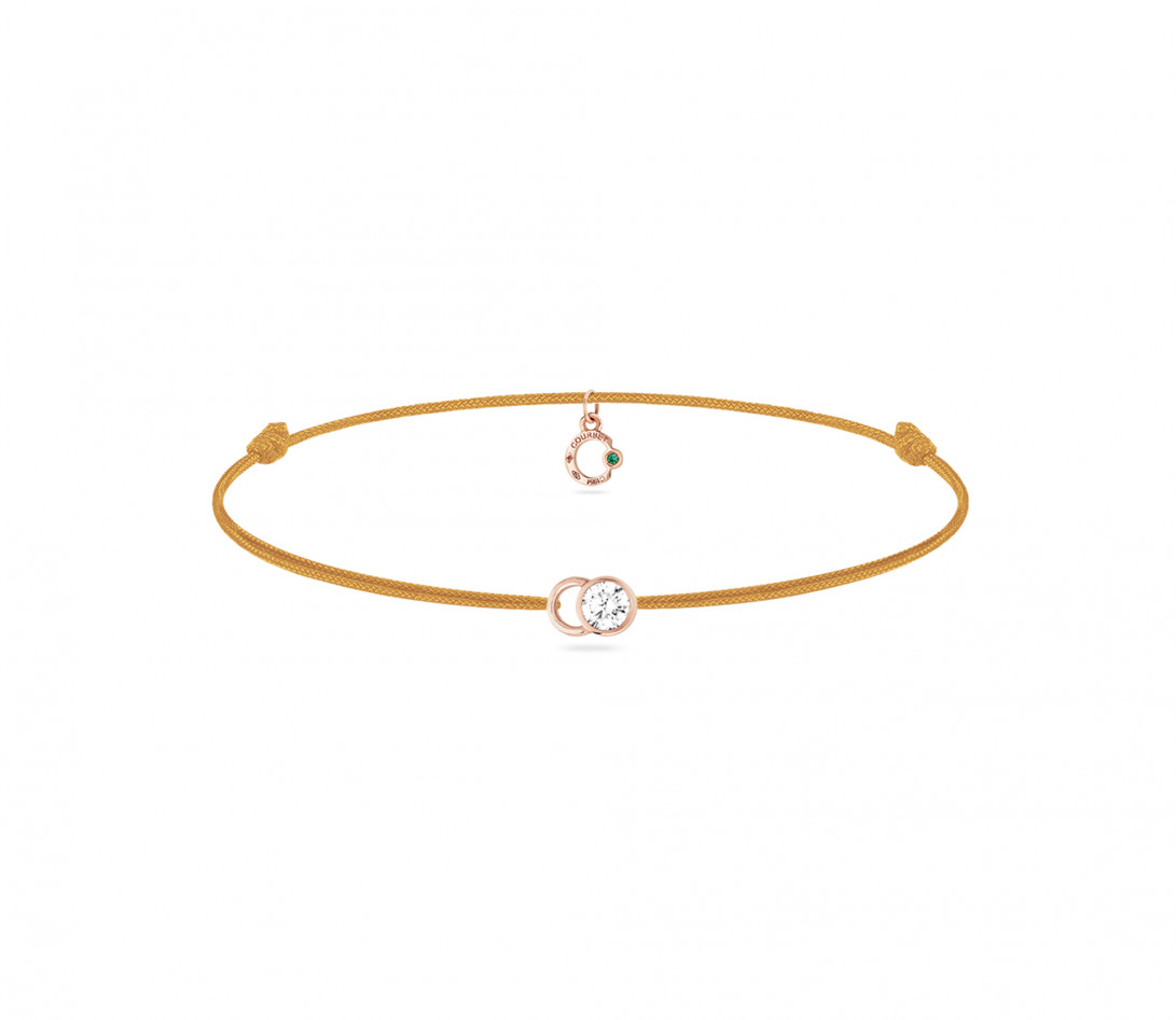 Bracelet cordon LET'S COMMIT jaune maya en or rose - Face