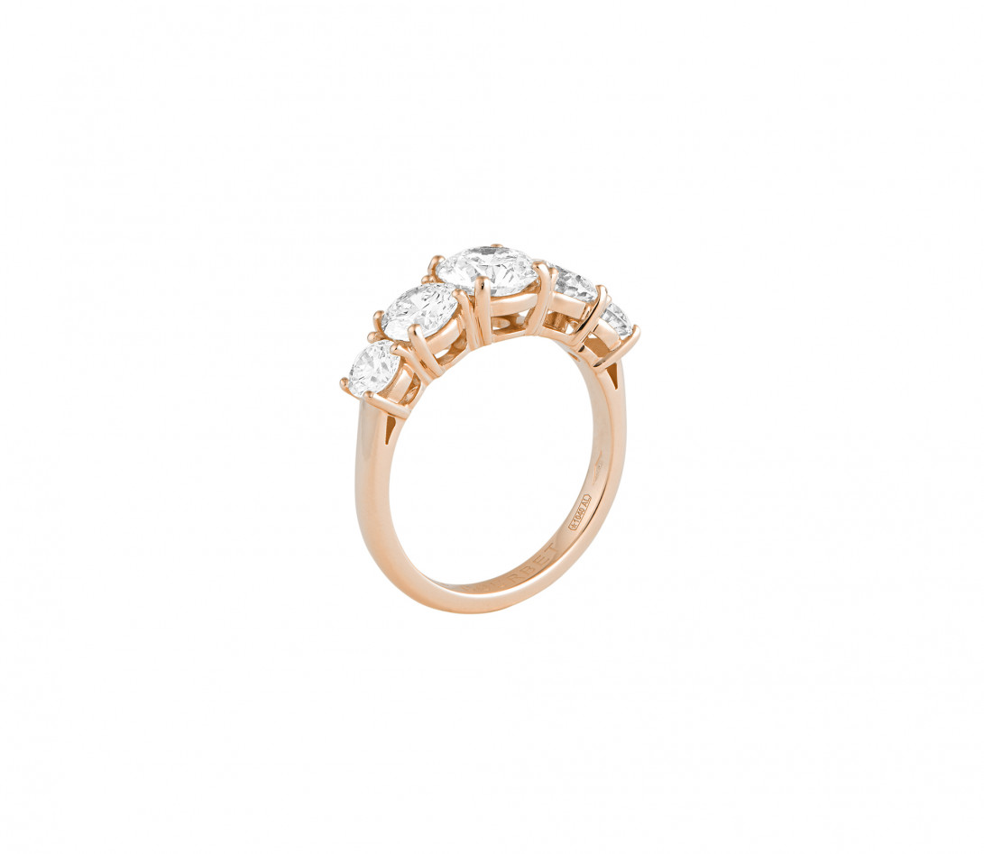 Bague solitaire Quintet - Or rose 18K (5,00 g), 5 diamants 2,50 cts - Côté