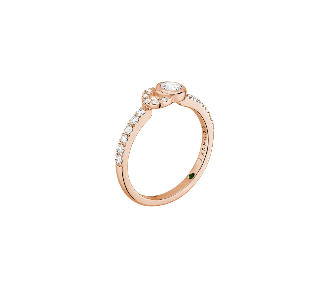 Bague CO demi pavée - Or rose 18K, diamants synthétiques - Vue 2