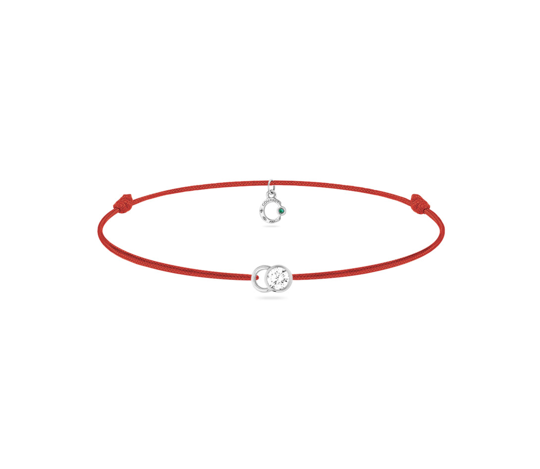 Bracelet cordon LET'S COMMIT rouge carmin en or blanc - Face