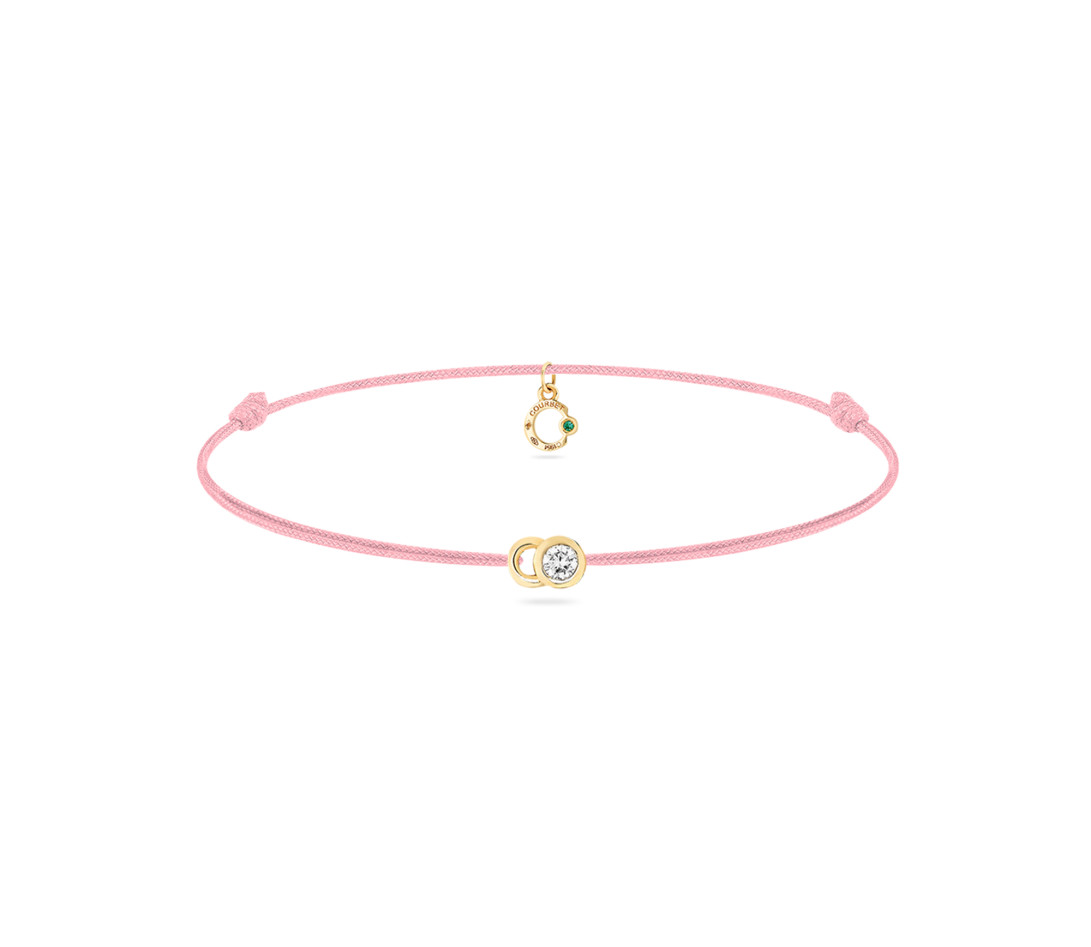 Bracelet cordon LET'S COMMIT rose ballerine en or jaune - Face