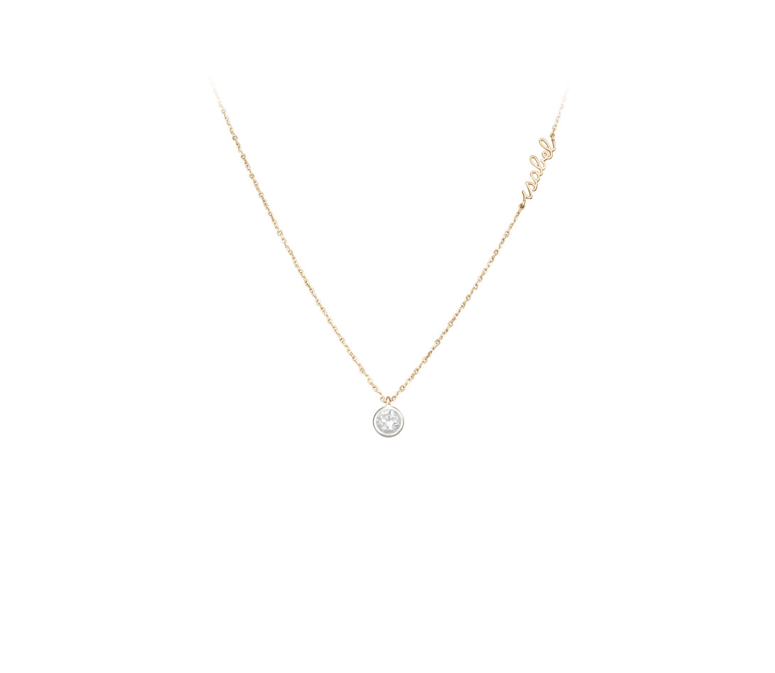 Collier Origine personnalisé - Or jaune 18K (1,70 g), diamants 0,3 cts - Face