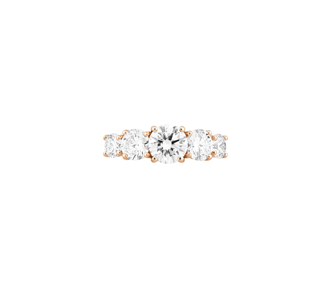 Bague solitaire Quintet - Or rose 18K (5,00 g), 5 diamants 2,50 cts - Face