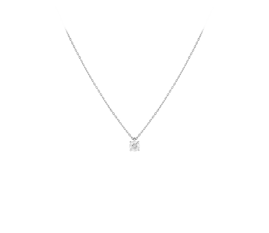 Collier quatre griffes - Or blanc 18K (2,00 g), diamant 0,5 ct - Face