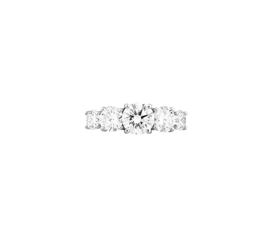 Bague solitaire Quintet - Or blanc 18K (5,00 g), 5 diamants 2,50 cts - Face