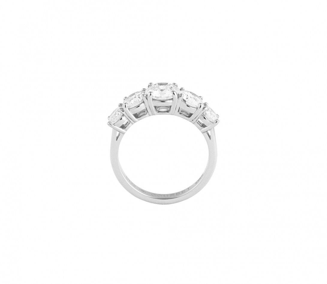 Bague solitaire Quintet - Or blanc 18K (5,00 g), 5 diamants 2,50 cts - Profil