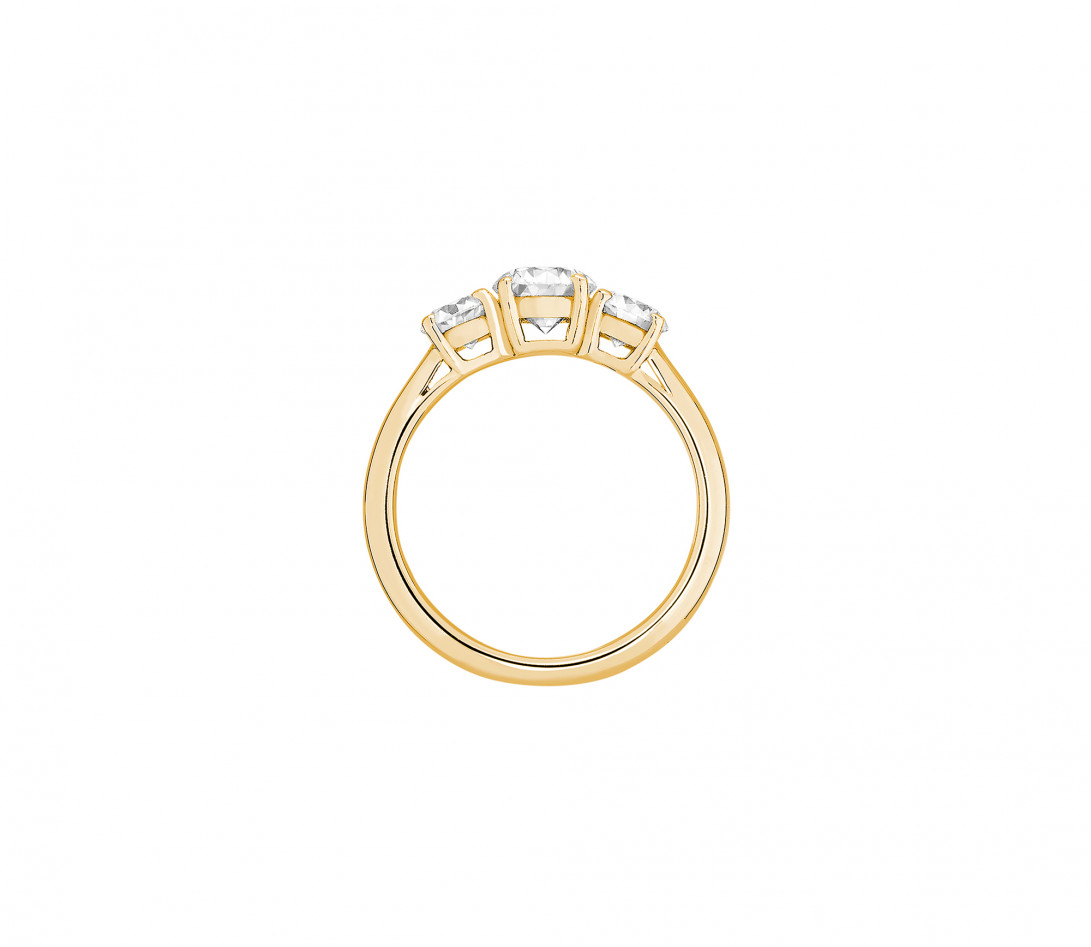 Bague solitaire Trio - Or jaune 18K (4,30 g), 3 diamants 1,45 cts - Profil