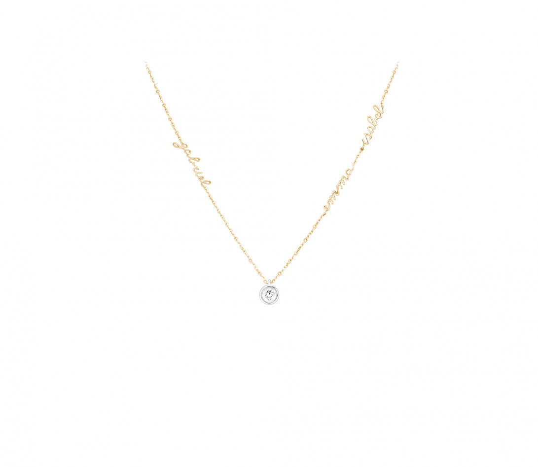 Collier Personnalisé 3 prénoms Or Jaune et Diamant de synthèse