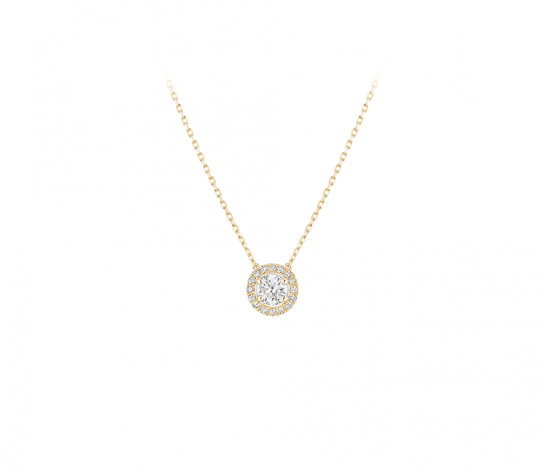 Collier Halo - Or jaune 18K (4,00 g), diamants 0,9 cts - Face
