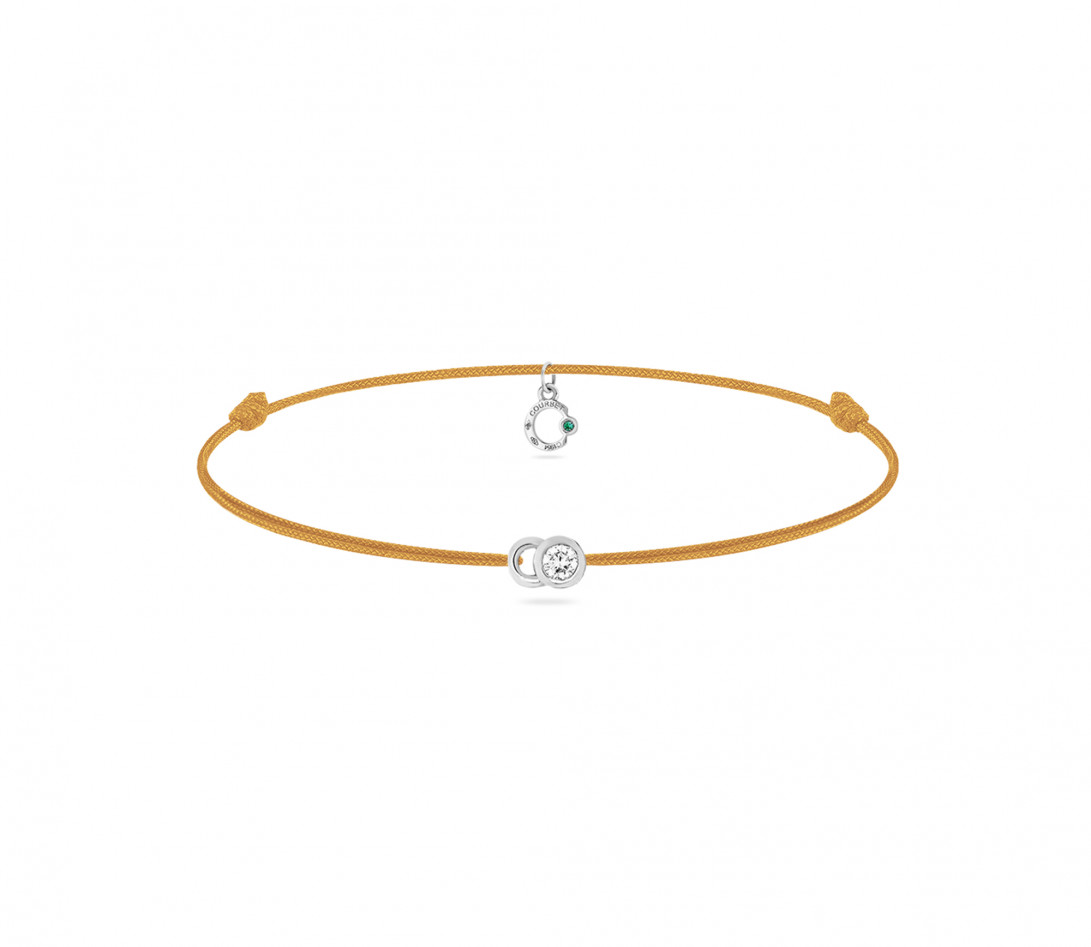 Bracelet cordon LET'S COMMIT jaune maya en or blanc - Face