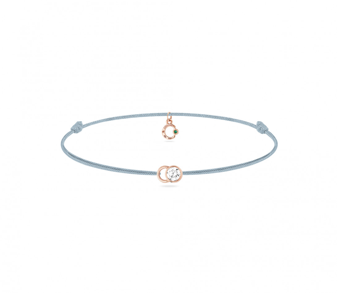 Bracelet cordon LET'S COMMIT bleu nuage en or rose - Face