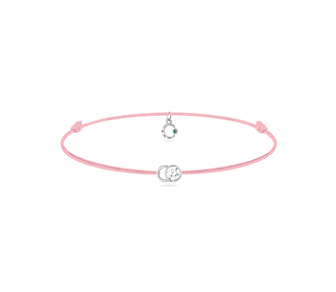 Bracelet cordon LET'S COMMIT rose ballerine en or blanc - Face