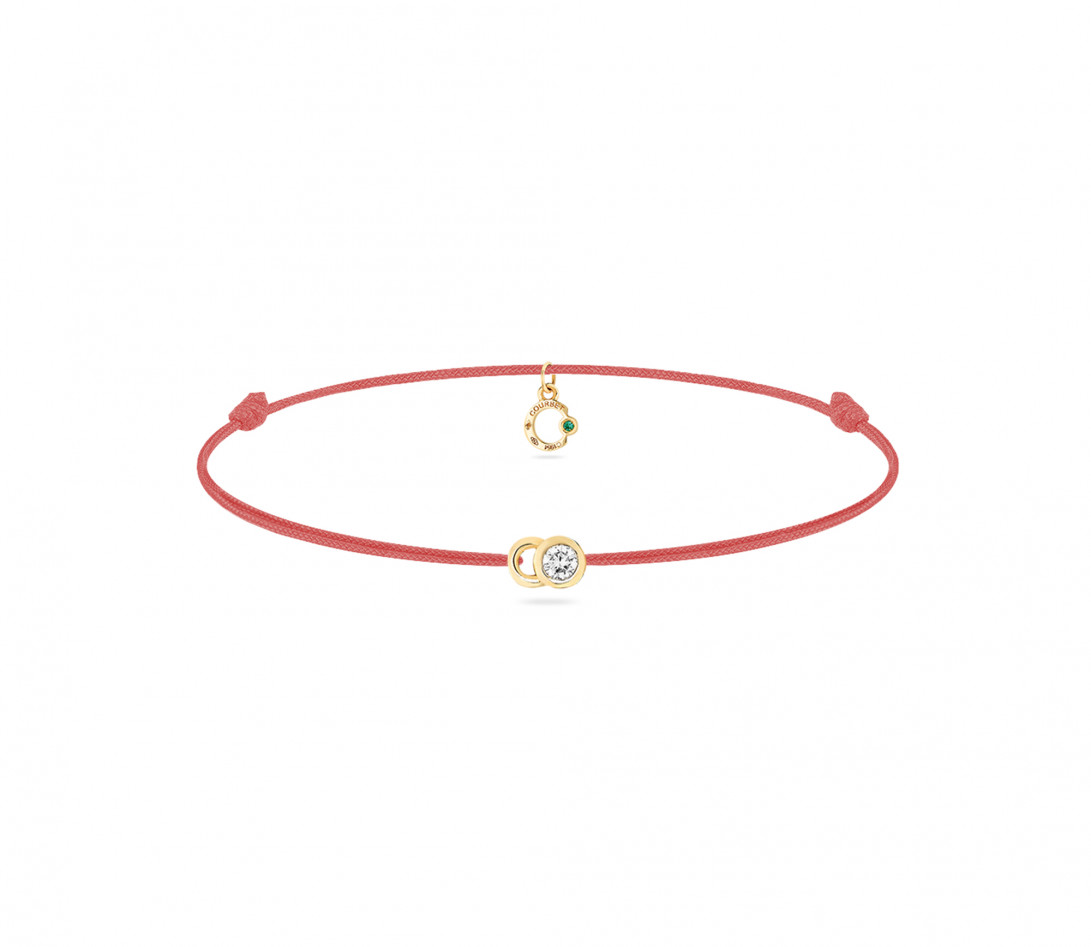 Bracelet cordon LET'S COMMIT orange corail en or jaune - Face