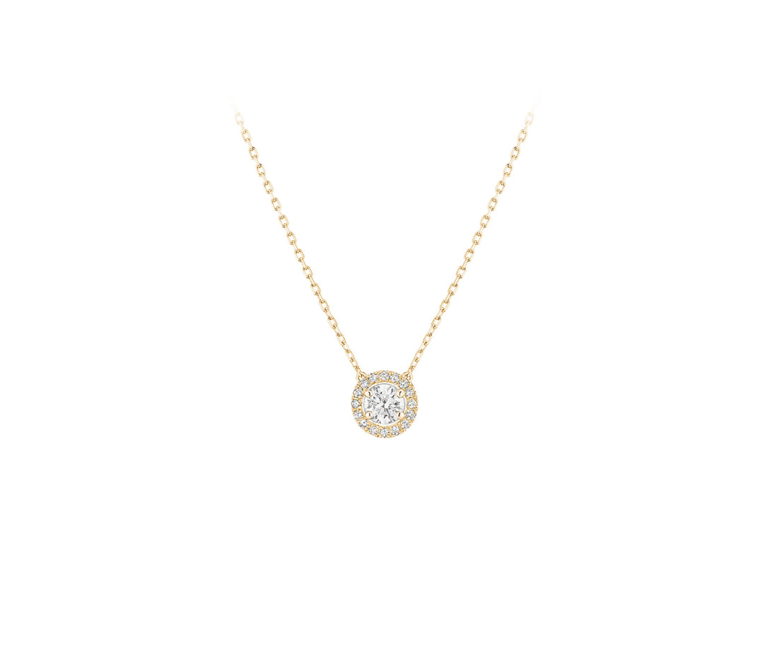 Collier Halo en or jaune et diamants de synthèse 0,6ct