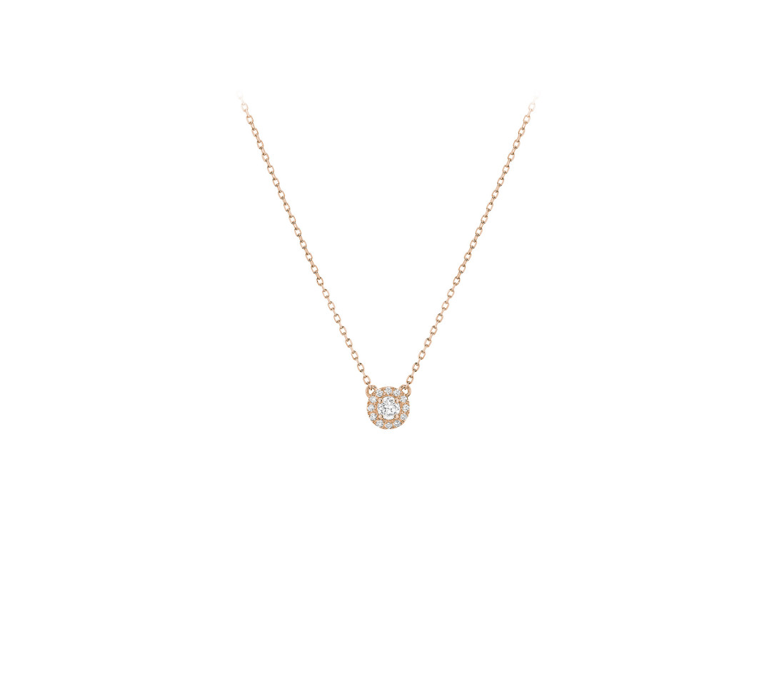 Collier Halo en or rose et diamants de synthèse 0,1ct